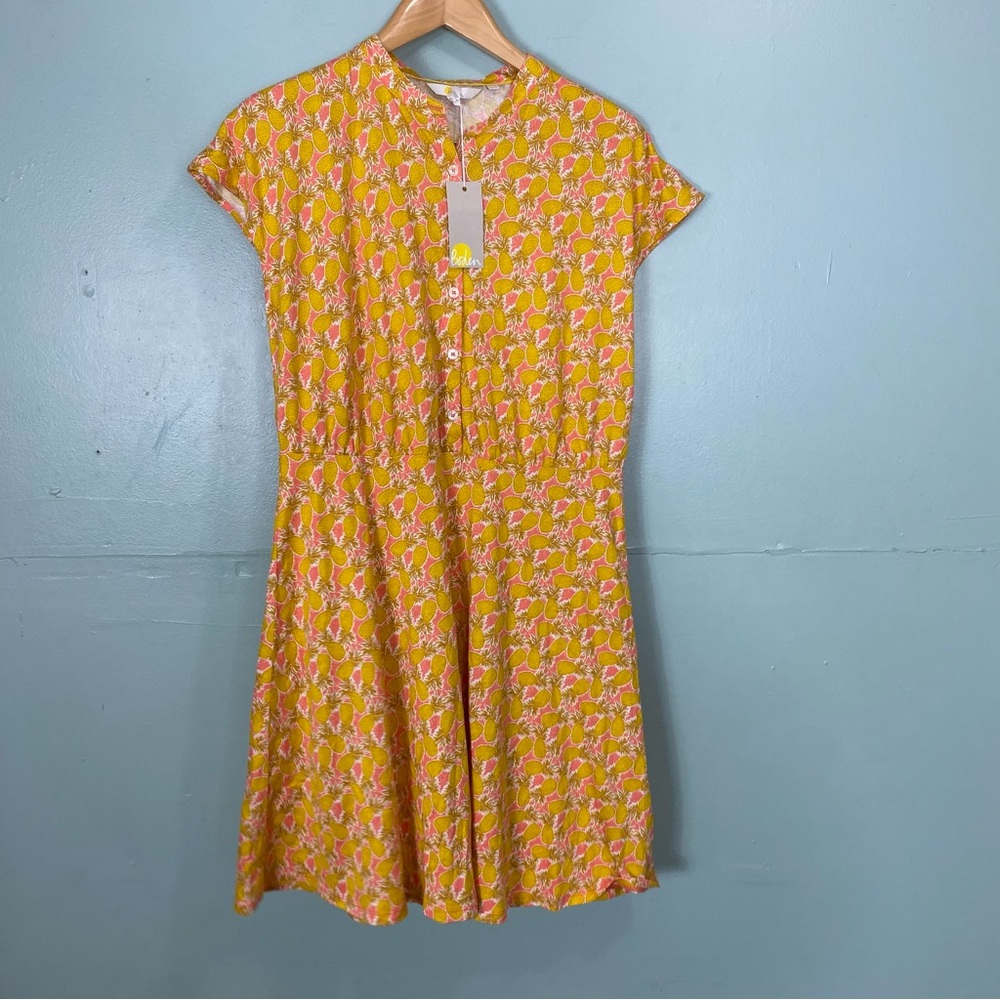 Boden Flippy Jersey Mini Dress Pineapple Size 10 Yellow D0259